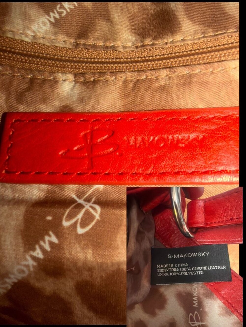 B Makowsky Fold Over Cherry Red Pebbled Leather Crossbody Bag Adjustable Strap - Picture 10 of 11
